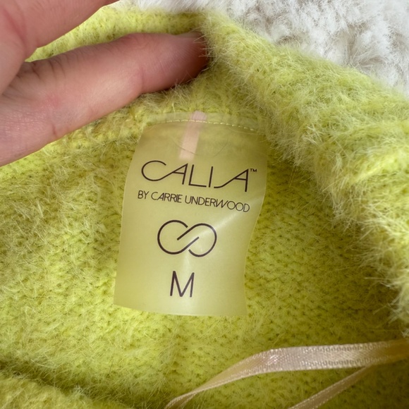 Calia by Carrie Underwood Sweater Fuzzy Eyelash Crewneck Neon Yellow Women's M - Picture 4 of 8